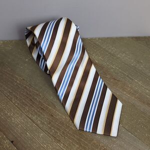 Henley mens necktie striped brown blue silk